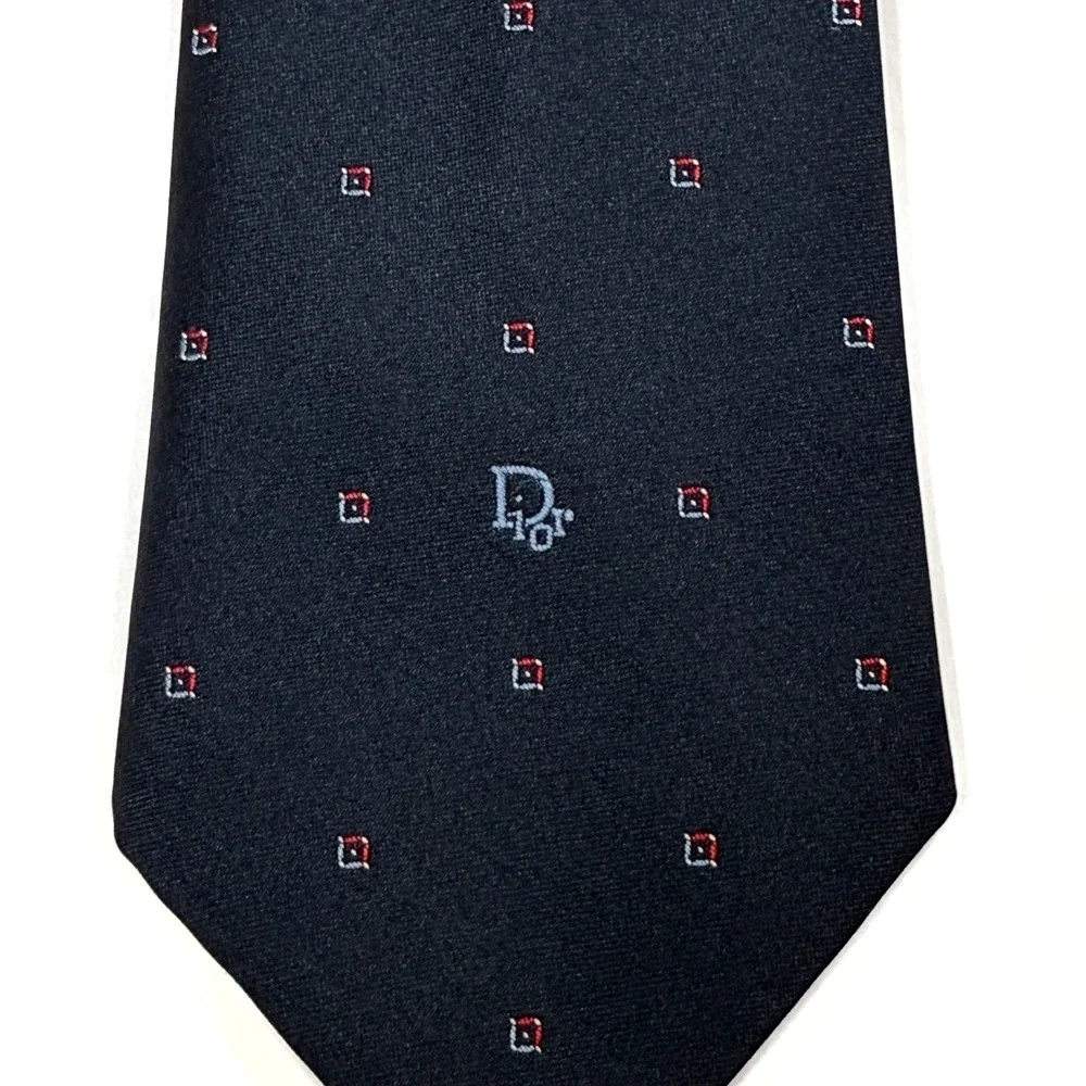 Christian Dior Navy Blue Geometric Logo‎ Necktie Made in Italy Width: 3